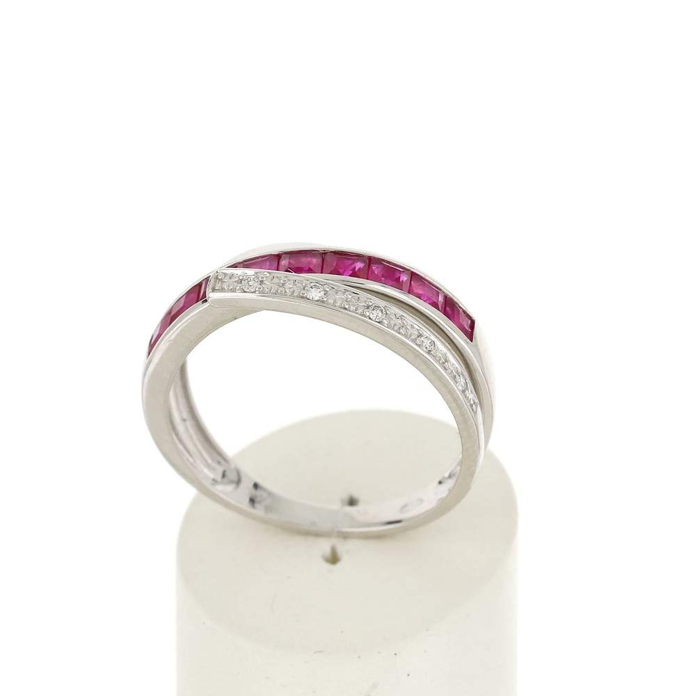 Bague or blanc 750 rubis diamant - vue 2