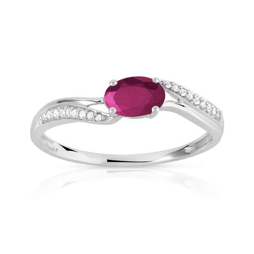 Bague or 750 blanc rubis ovale et diamants