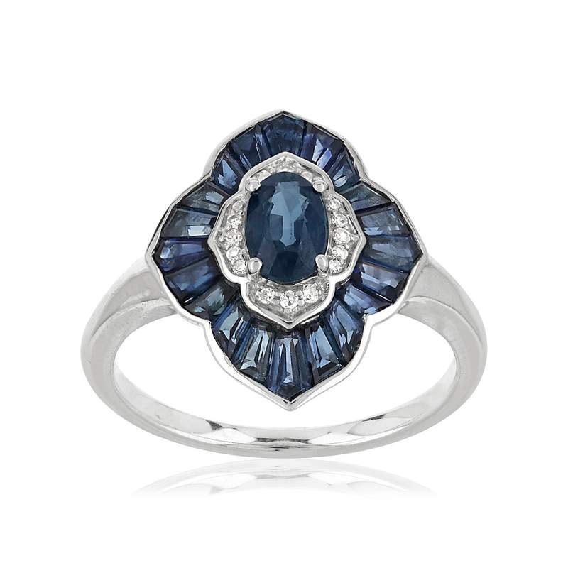 Bague or blanc 750 saphir diamant - vue 1
