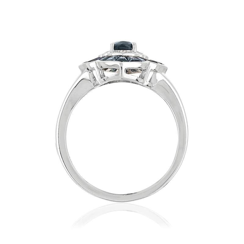 Bague or blanc 750 saphir diamant - vue 2