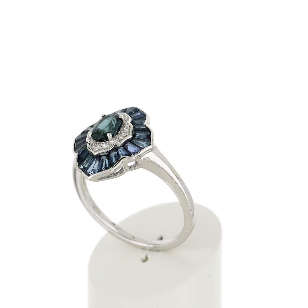 Bague or blanc 750 saphir diamant - vue 3