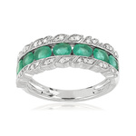 Bague or blanc 750 émeraude diamant - vue 1