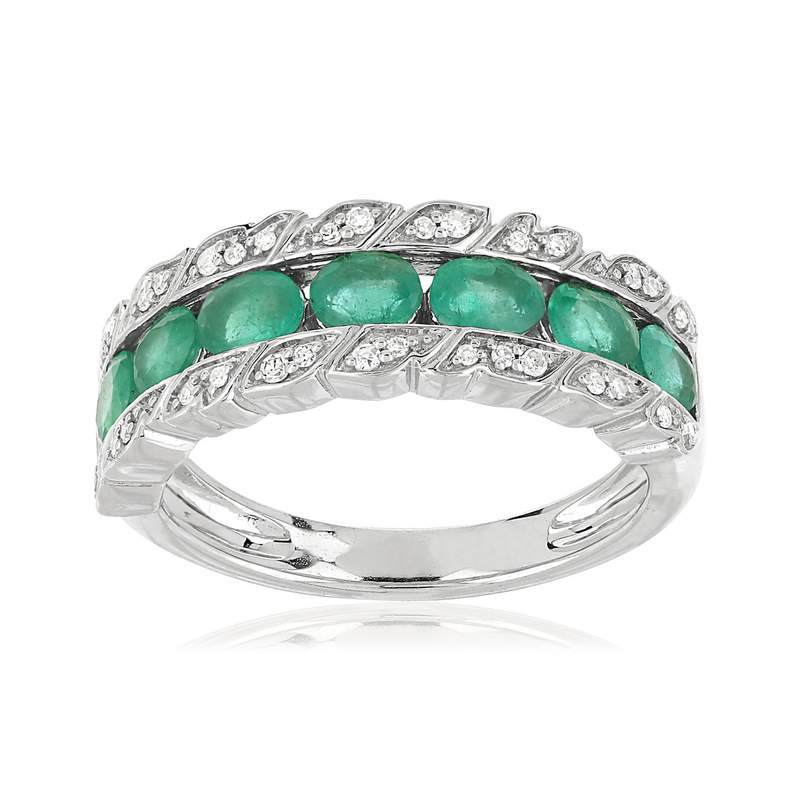 Bague or blanc 750 émeraude diamant - vue 1
