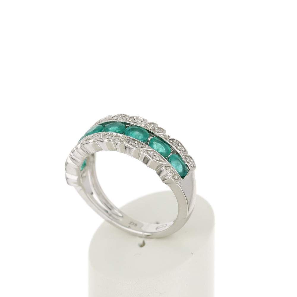 Bague or blanc 750 émeraude diamant - vue 3