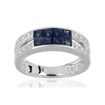 Bague or 750 blanc double anneau saphirs et diamants - vue 1