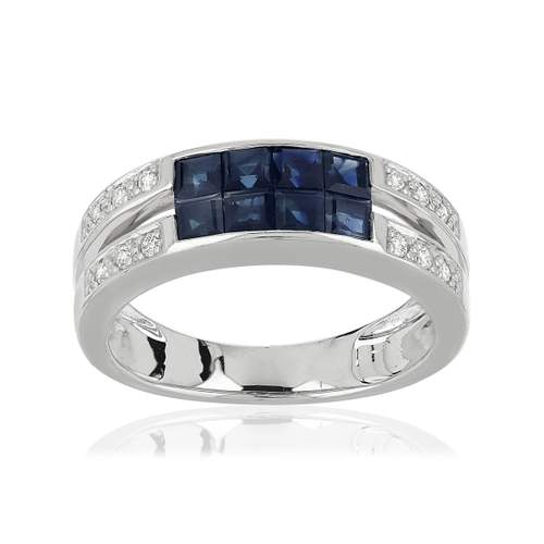 750 white gold double-ring sapphires and diamonds ring