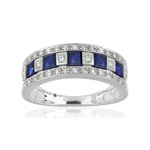 Bague or 750 blanc saphirs carrés et diamants - vue 1