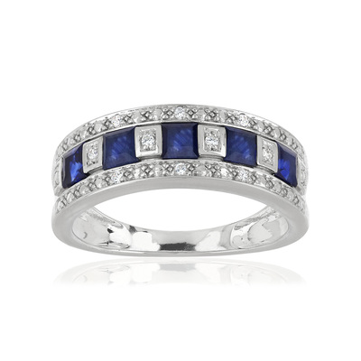 Bague or blanc 750 saphir diamant - vue V1