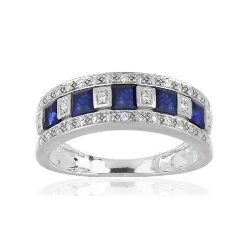750 white gold ring with square sapphires and diamonds