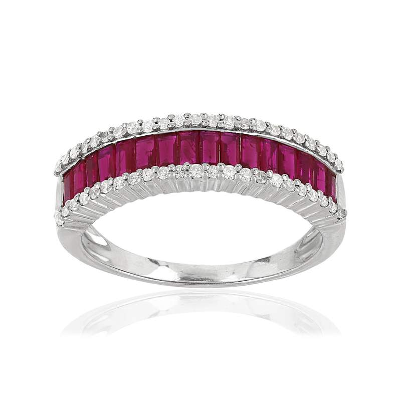 Bague or blanc 750 rubis diamant - vue 1
