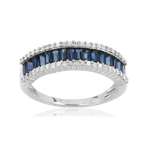Bague or 750 blanc saphirs rectangulaires et diamants