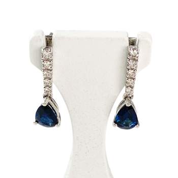 Boucles d'oreilles or 750 blanc saphir diamant