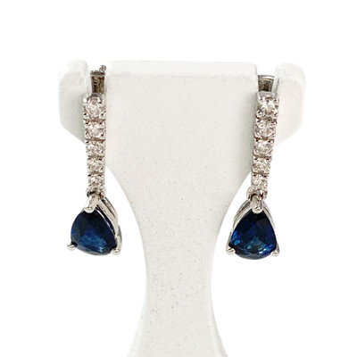 Boucles d'oreilles or 750 blanc saphir diamant - vue 1
