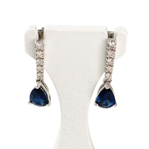 Boucles d'oreilles or 750 blanc saphir diamant