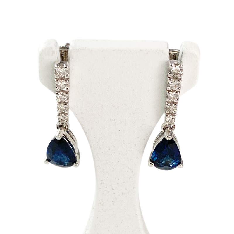 Boucles d'oreilles or 750 blanc saphir diamant - vue 1