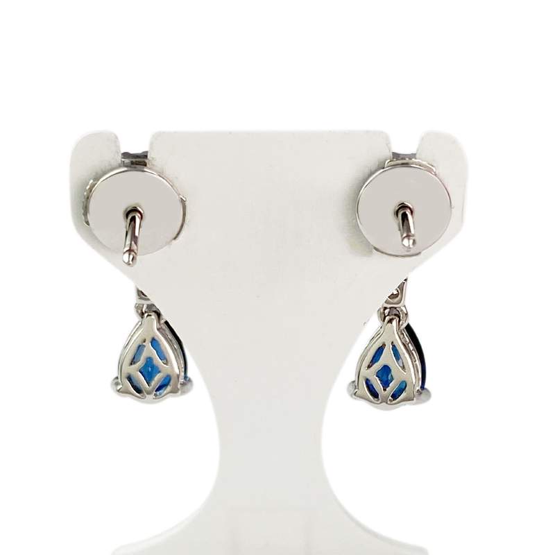 Boucles d'oreilles or 750 blanc saphir diamant - vue 3