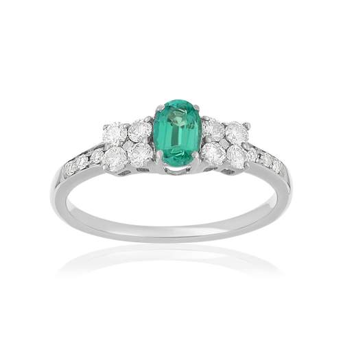 Bague or 750 blanc emeraude diamant