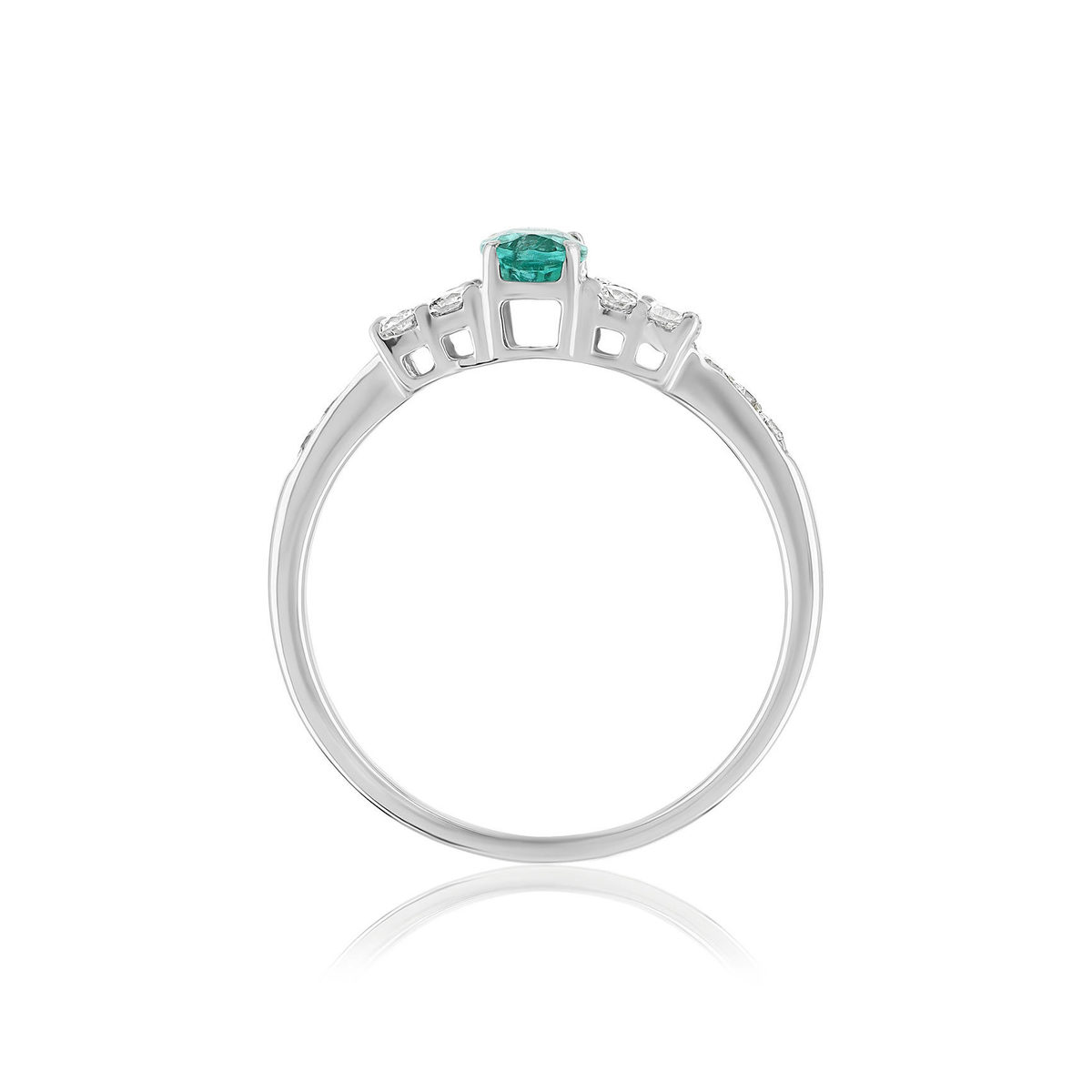 Bague or 750 blanc emeraude diamant - vue 2