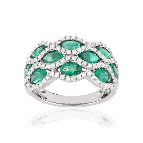 Witgouden smaragd diamanten ring