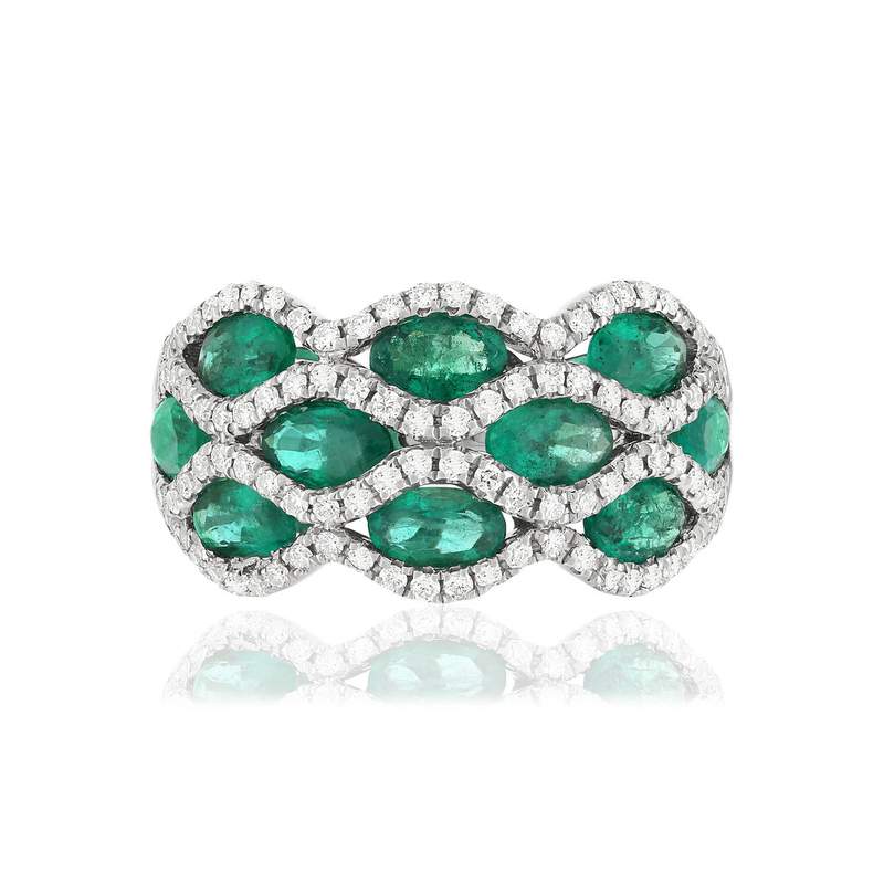 Bague or blanc emeraude diamant - vue 3