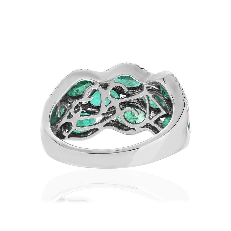 Bague or blanc emeraude diamant - vue 4