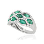 Bague or blanc emeraude diamant - vue D1