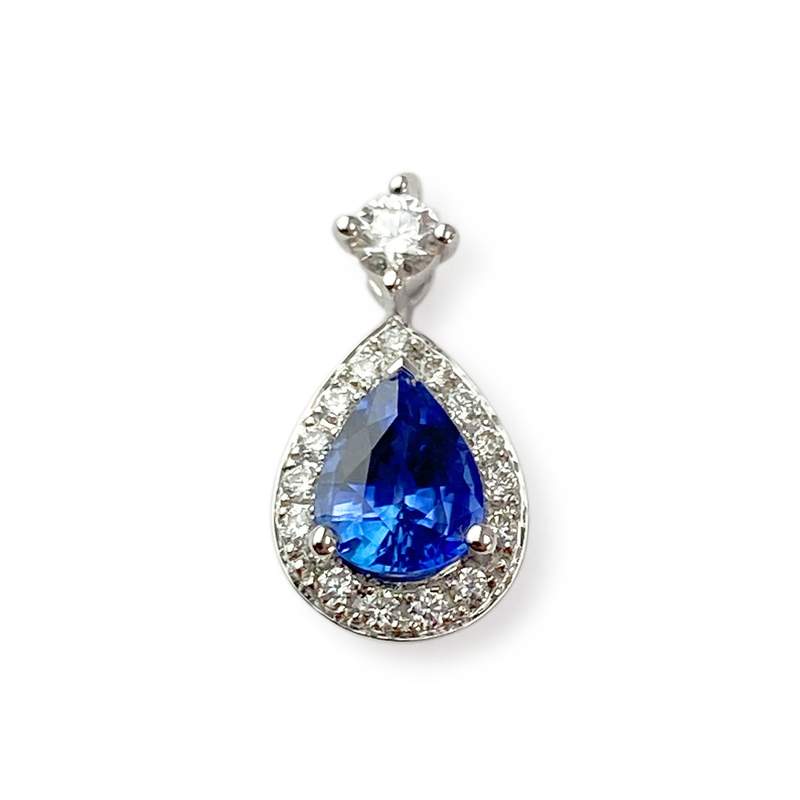 Pendentif or 750 blanc saphir et diamant - vue 1