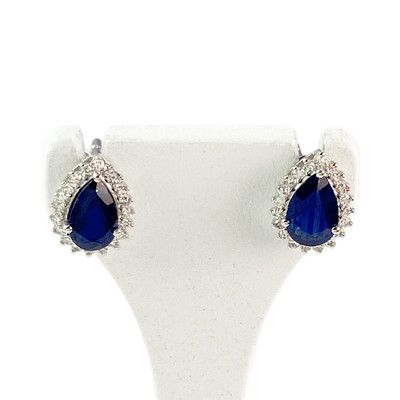 Boucles d'oreilles or 750 blanc saphir et diamant - vue 1