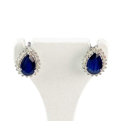 Boucles d'oreilles or 750 blanc saphir et diamant