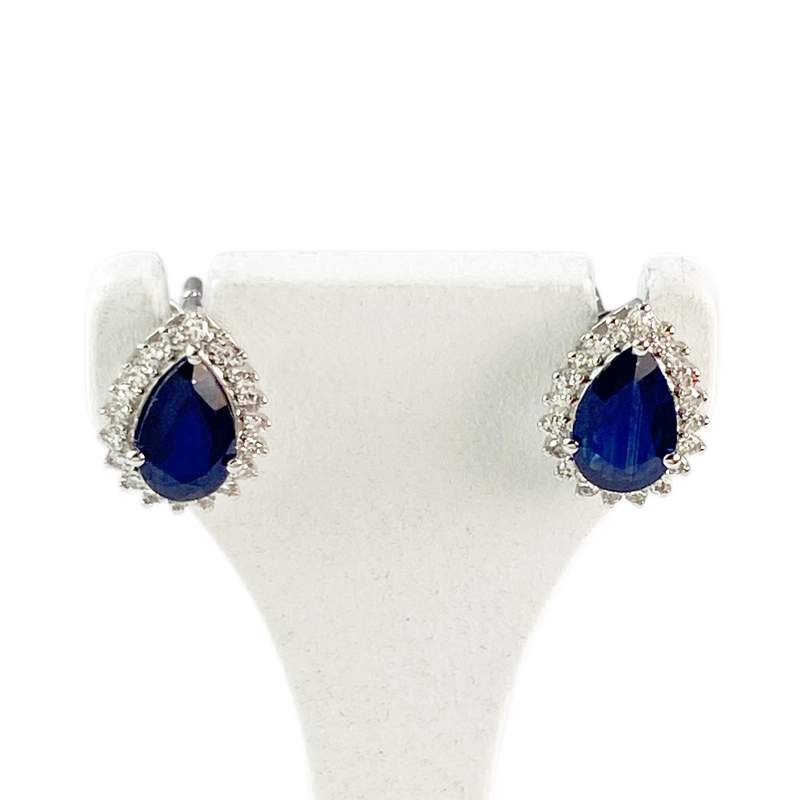 Boucles d'oreilles or 750 blanc saphir et diamant - vue 1