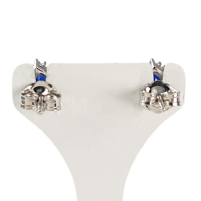 Boucles d'oreilles or 750 blanc saphir et diamant - vue 3