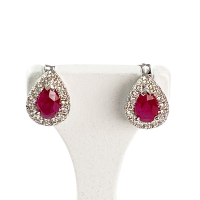 Boucles d'oreilles or 750 blanc rubis et diamant - vue 1