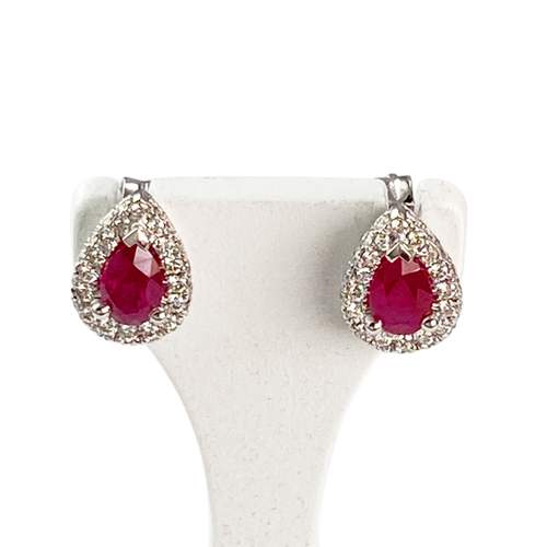 Boucles d'oreilles or 750 blanc rubis et diamant