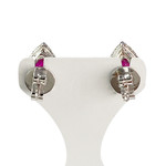 Boucles d'oreilles or 750 blanc rubis et diamant - vue 3