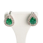 Boucles d'oreilles or 750 blanc émeraude et diamant - vue 1