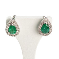Boucles d'oreilles or 750 blanc émeraude et diamant
