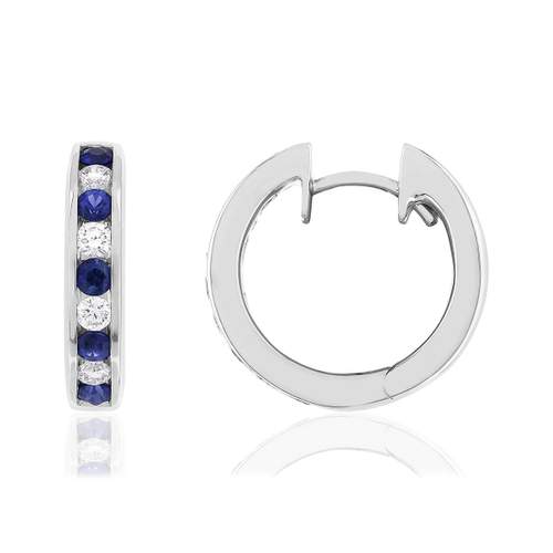 Créoles or 750 blanc saphir et diamant
