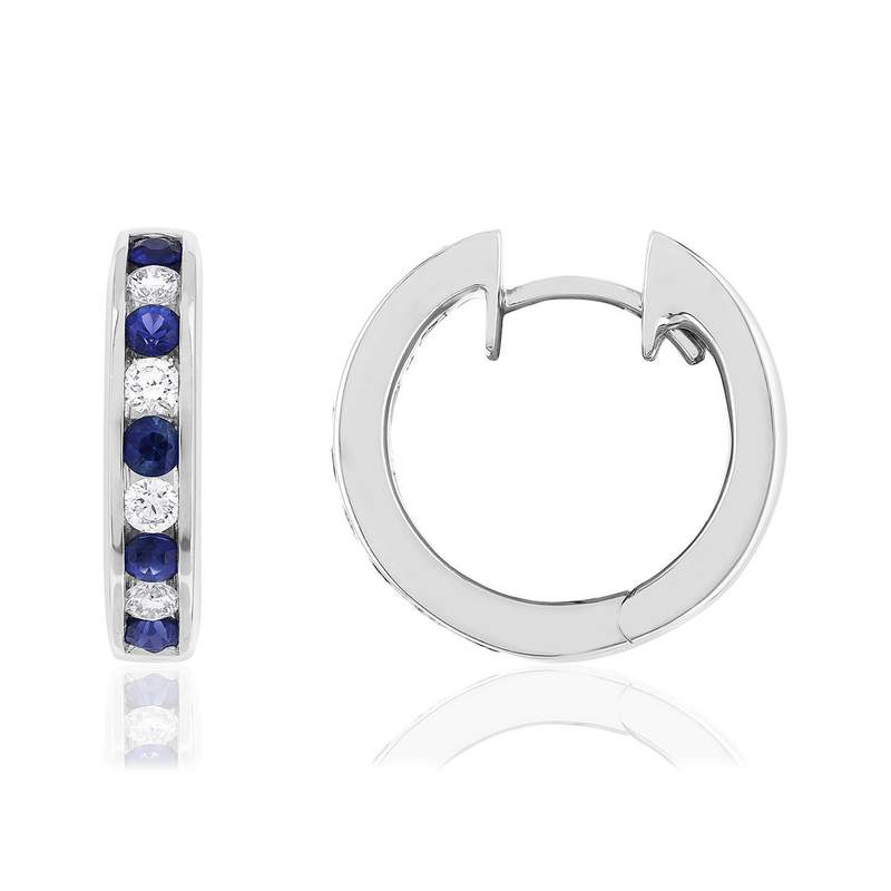Créoles or 750 blanc saphir et diamant - vue 1