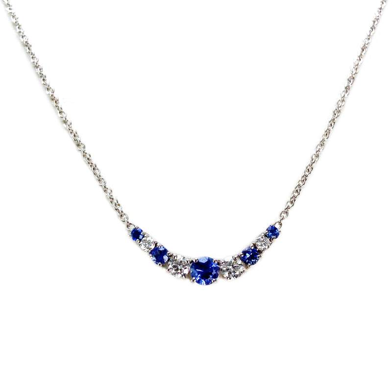 Collier or 750 blanc saphirs et diamants - vue 1