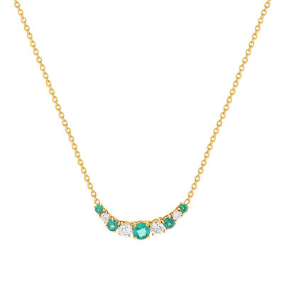 Collier or 750 jaune émeraude et diamant - vue 1