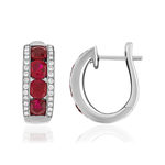 Créoles or 750 blanc rubis et diamant - vue 1
