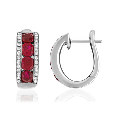Créoles or 750 blanc rubis et diamant - vue 1