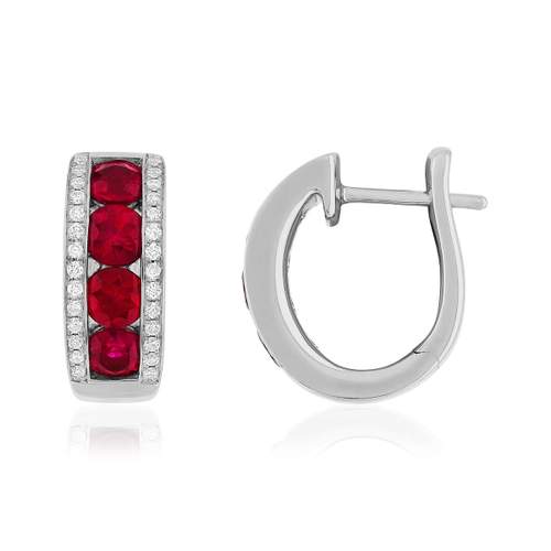 Créoles or 750 blanc rubis et diamant