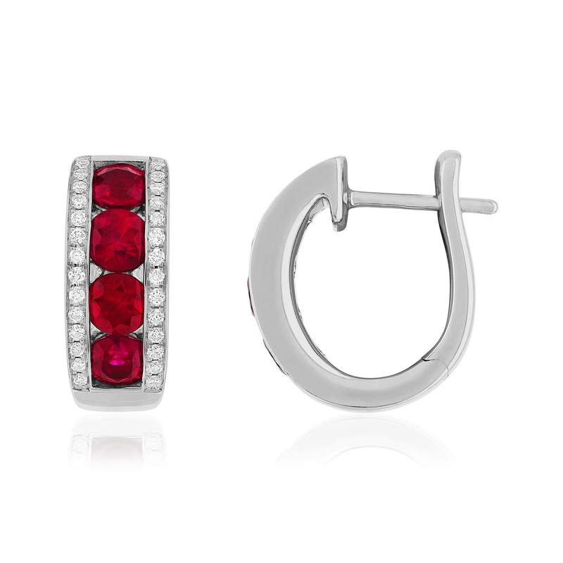 Créoles or 750 blanc rubis et diamant - vue 1