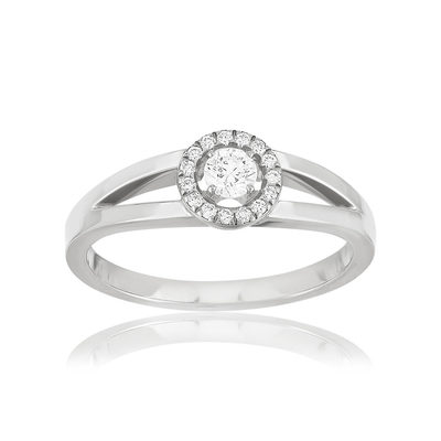 Bague solitaire or 750 blanc diamant - vue 1