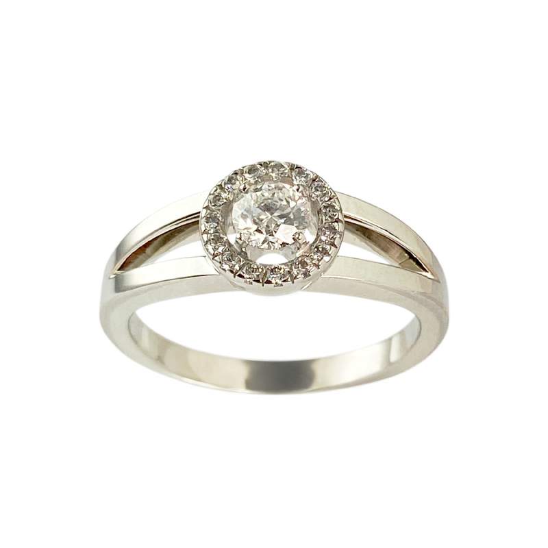 Bague solitaire or 750 blanc diamant - vue 1