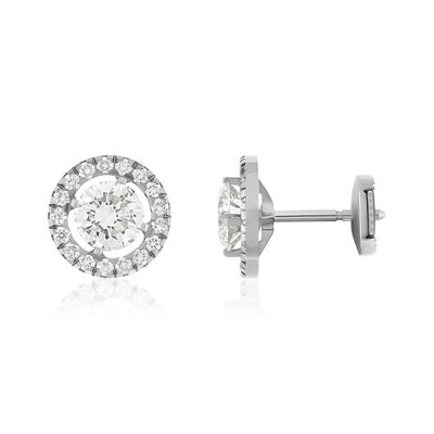 Boucles d'oreilles or 750 blanc diamant - vue 1
