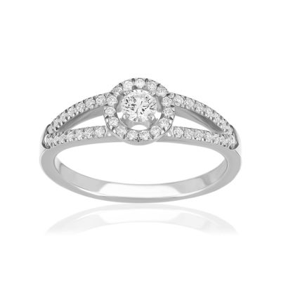 Bague solitaire or 750 blanc diamant - vue 1