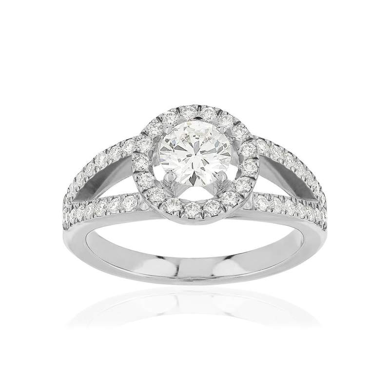 Bague solitaire or 750 blanc diamant - vue 1