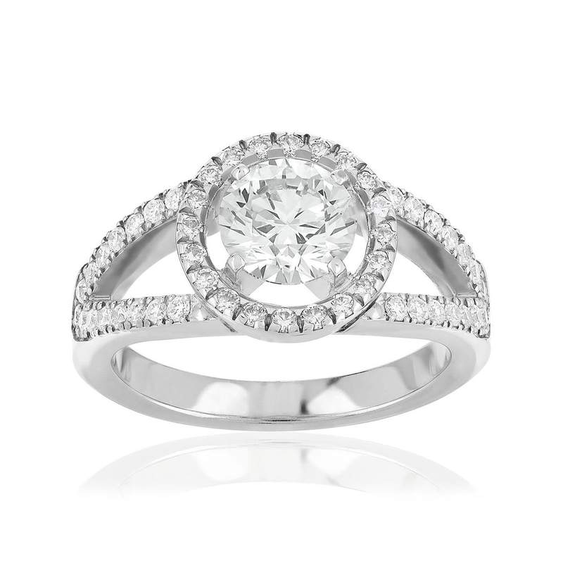 Bague solitaire or 750 blanc diamant - vue 1